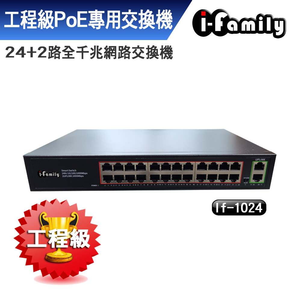 I-Family 宇晨 工程級 IF-1024 24+2埠 全千兆 PoE供電 超高速乙太網路供電交換器