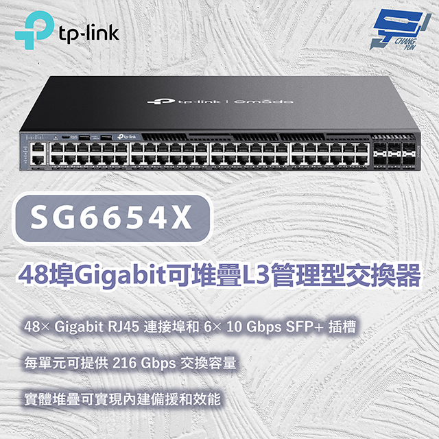 TP-Link SG6654X Omada 48 埠 Gigabit 可堆疊 L3 管理型交換器 (含 6 個 10G 插槽)昌運監視器