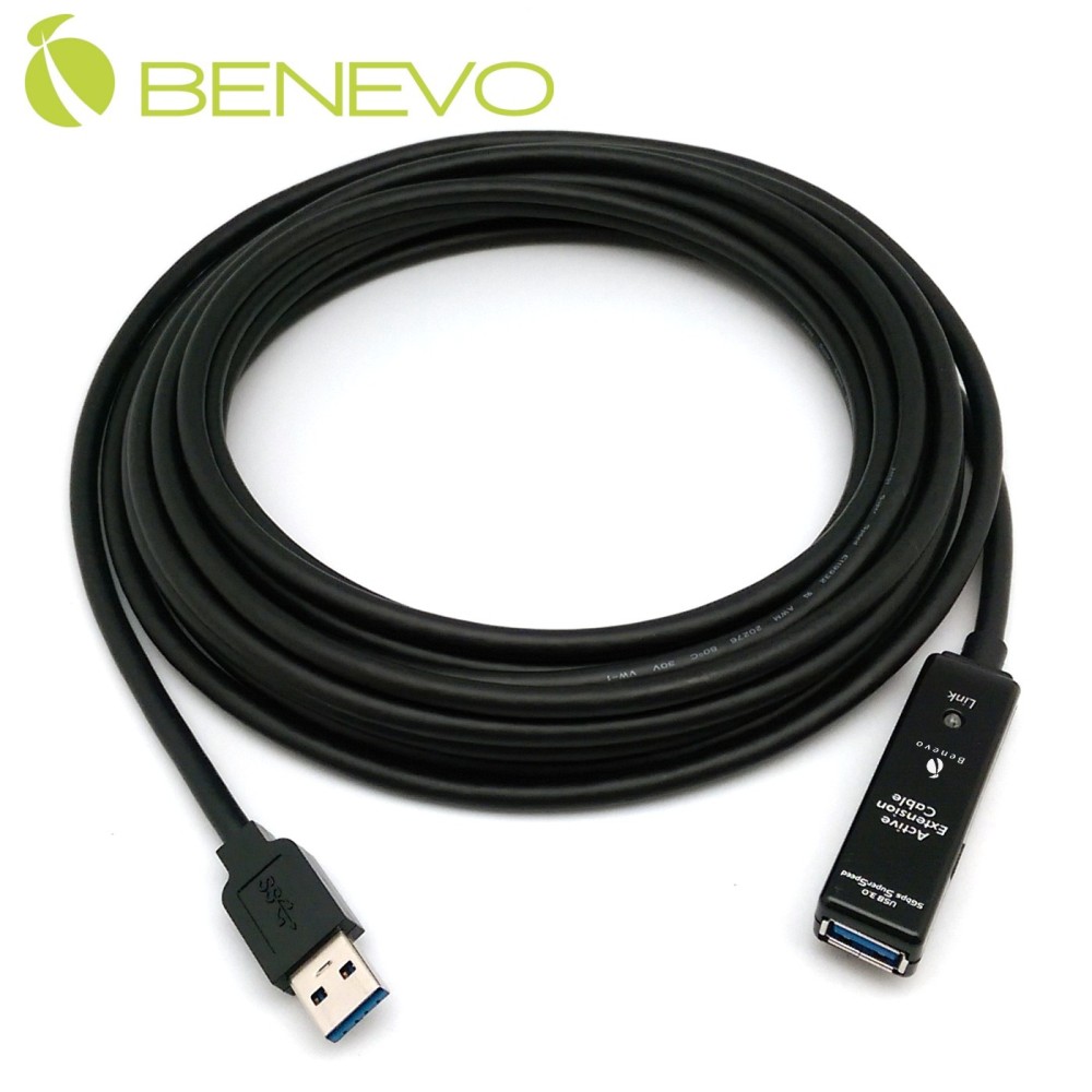 Benevo 專業型 7M 主動式USB 3.0 訊號增益延長線附2A專用變壓器 (BUE3007U1A)
