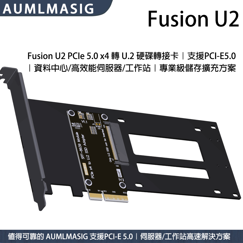 AUMLMASIG 全通碩 Fusion U2 PCIe 5.0 x4轉U.2 SSD轉接卡 企業級高速儲存擴充｜支援U.2硬碟(5年保)（其他規格）