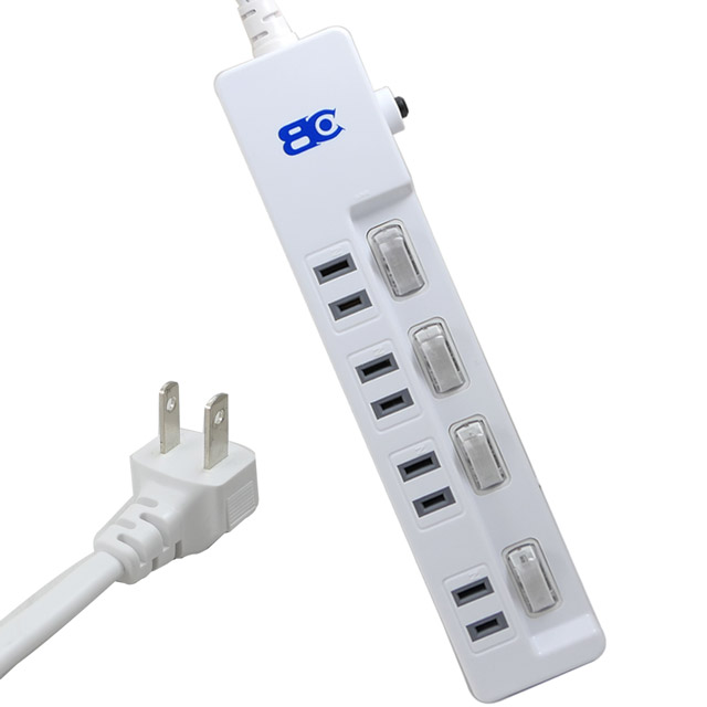 新安規 2孔4座4切過載斷電1.8M安全延長線 KTC-98442 獨立開關台灣製造
