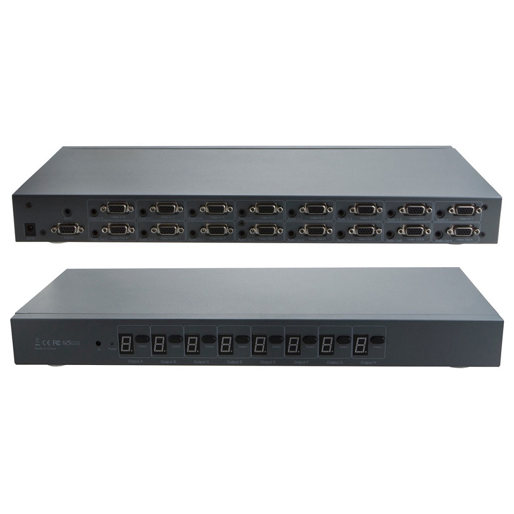 易控王 VGA 8x8 八進八出矩陣切換分配器 帶音源 遠端遙控 1080P 黑色(40-056)（其他規格）