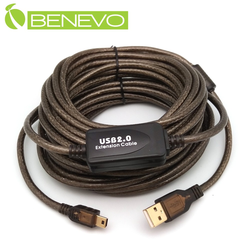 Benevo 主動式 10米 USB2.0 A公-Mini B公 訊號增益延伸線 (BUE2010AMMBM)