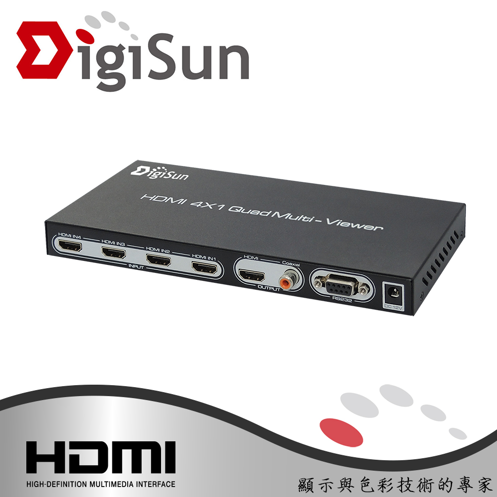 DigiSun 得揚 MV647 1080P 4 路 4x1 HDMI 畫面分割器 (無縫切換)