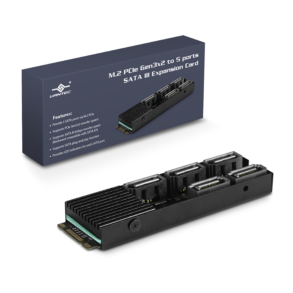 VANTEC 凡達克 M.2 PCIe Gen3x2 B+M Key 5 Port SATA III 擴充卡(UGT-M2670)