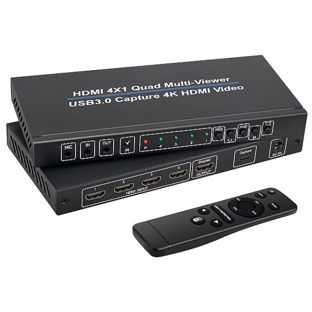 易控王 HDMI 4x1畫面分割器+USB3.0影像擷取一體機 4畫面分割 遠端遙控 (40-223-03)