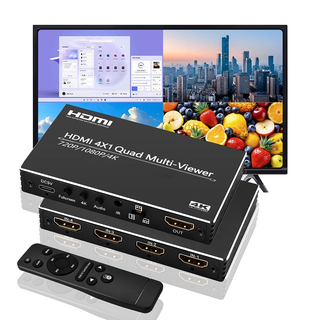 易控王 4x1 四進一出HDMI畫面分割器 迷你版 遠端遙控切換 4K30Hz 外接電源(40-223-04)