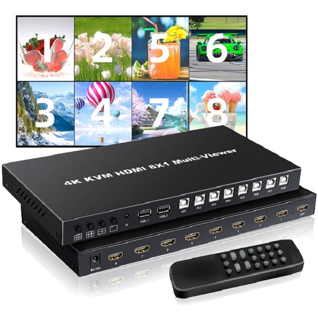 易控王 HDMI 8x1 8畫面分割KVM 8台主機共享一套鍵鼠/螢幕 拼接電視牆 遠端遙控 (40-225-01)