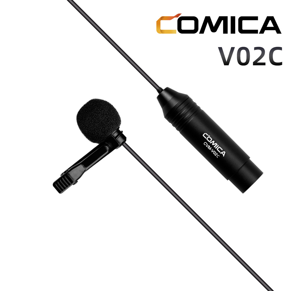 COMICA V02C XLR 48V 幻象電源心型指向領夾式麥克風-1.8m