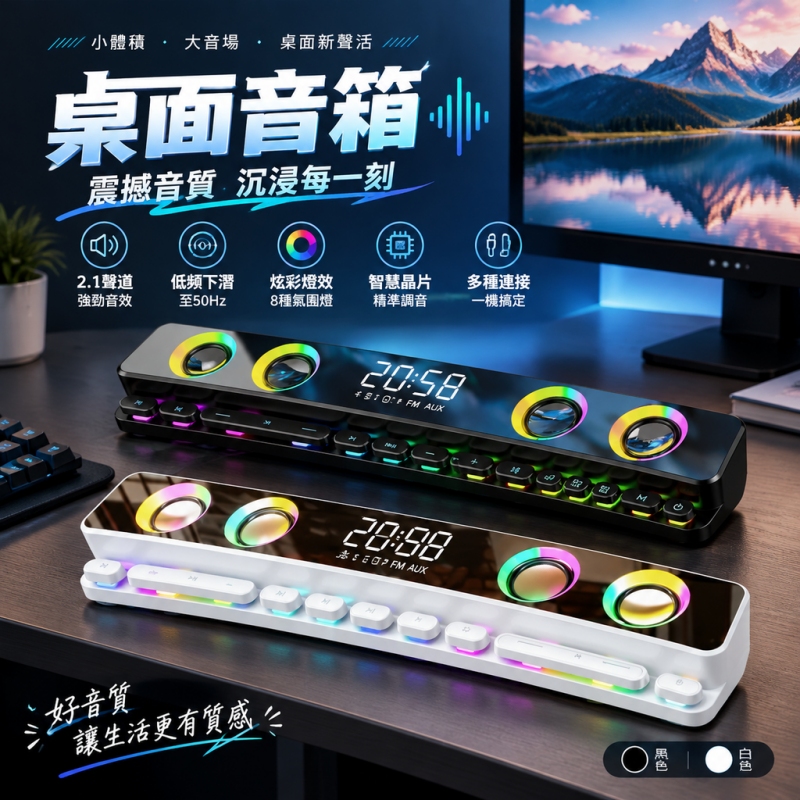 銘利萊 家用桌面音箱喇叭 SH18台式電腦音響 低音炮 電競遊戲筆記 6單元配置 電競版