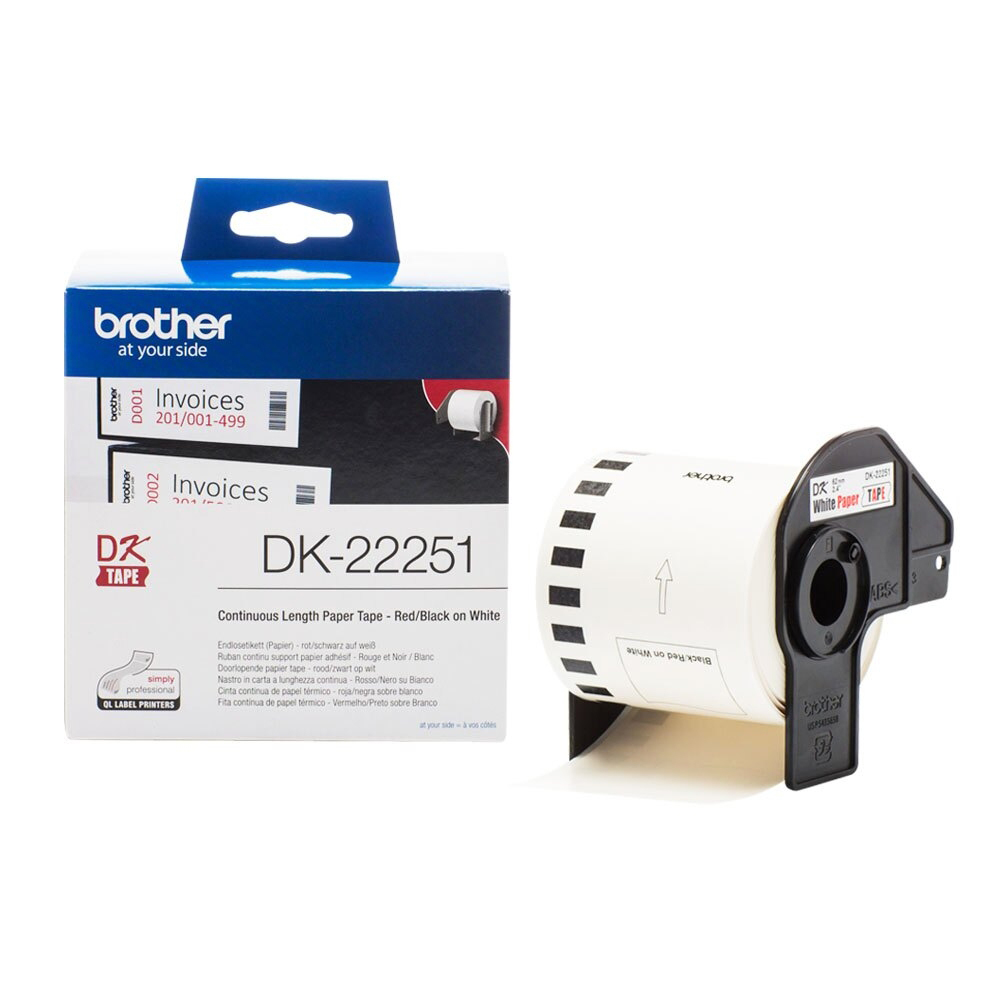 BROTHER 兄弟牌 DK-22251 / DK22251 62mm 白底,紅黑雙色 連續型 標籤帶 三捲入