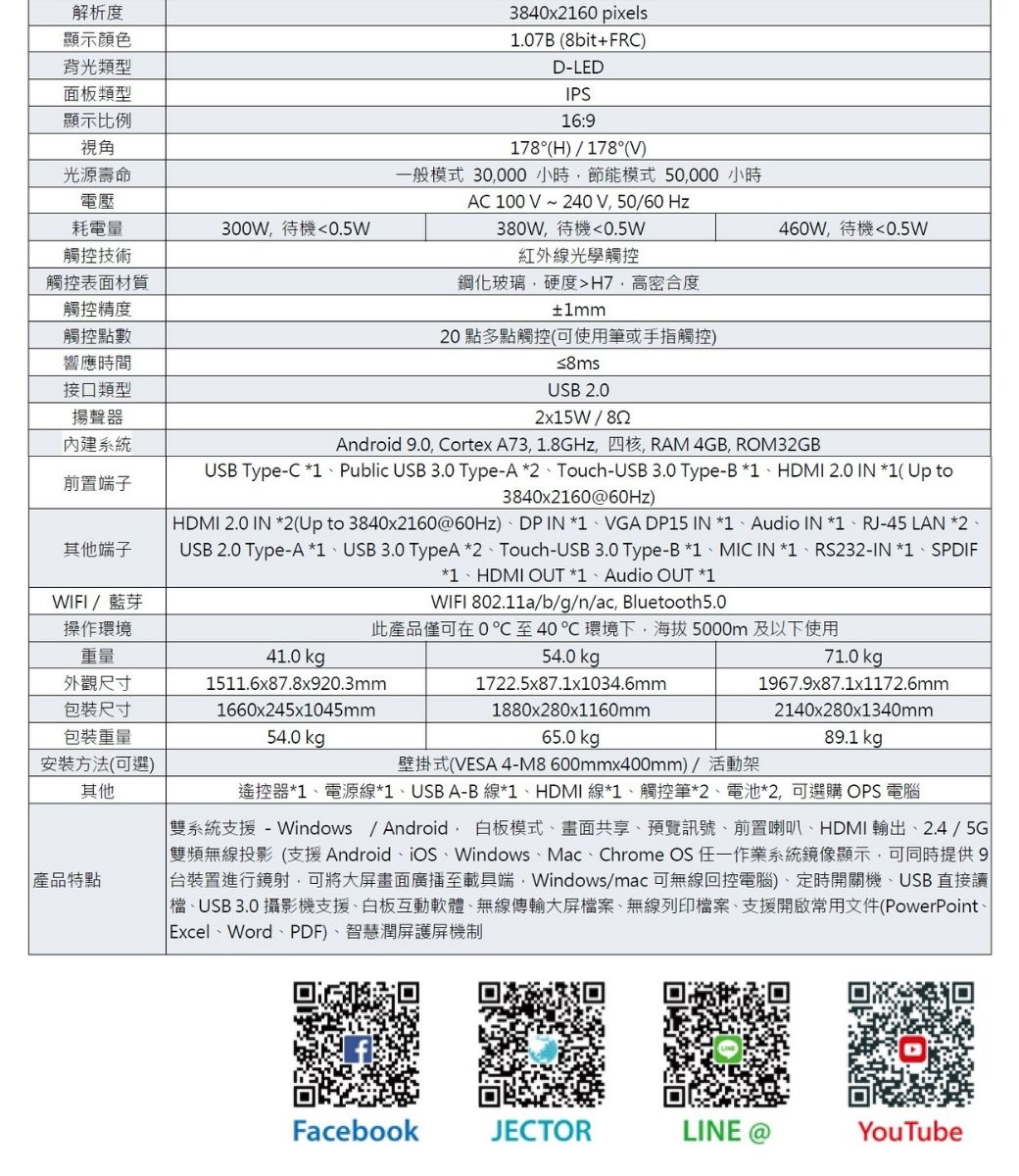 JECTOR】FM-C系列75型4K智慧觸控顯示器- PChome 24h購物