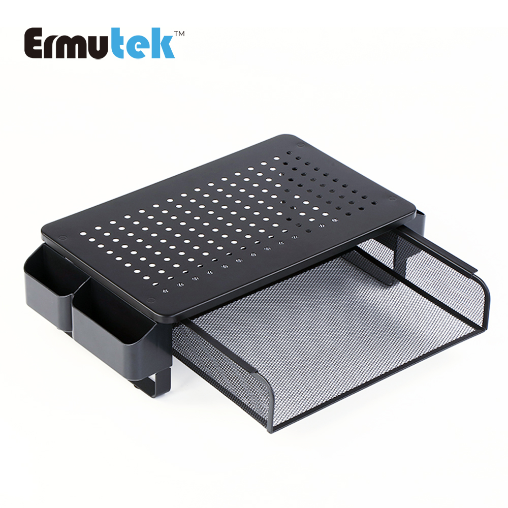 Ermutek 二木科技 多功能桌上型螢幕增高架/雙側置物收納槽+抽拉式抽屜設計 (黑色)