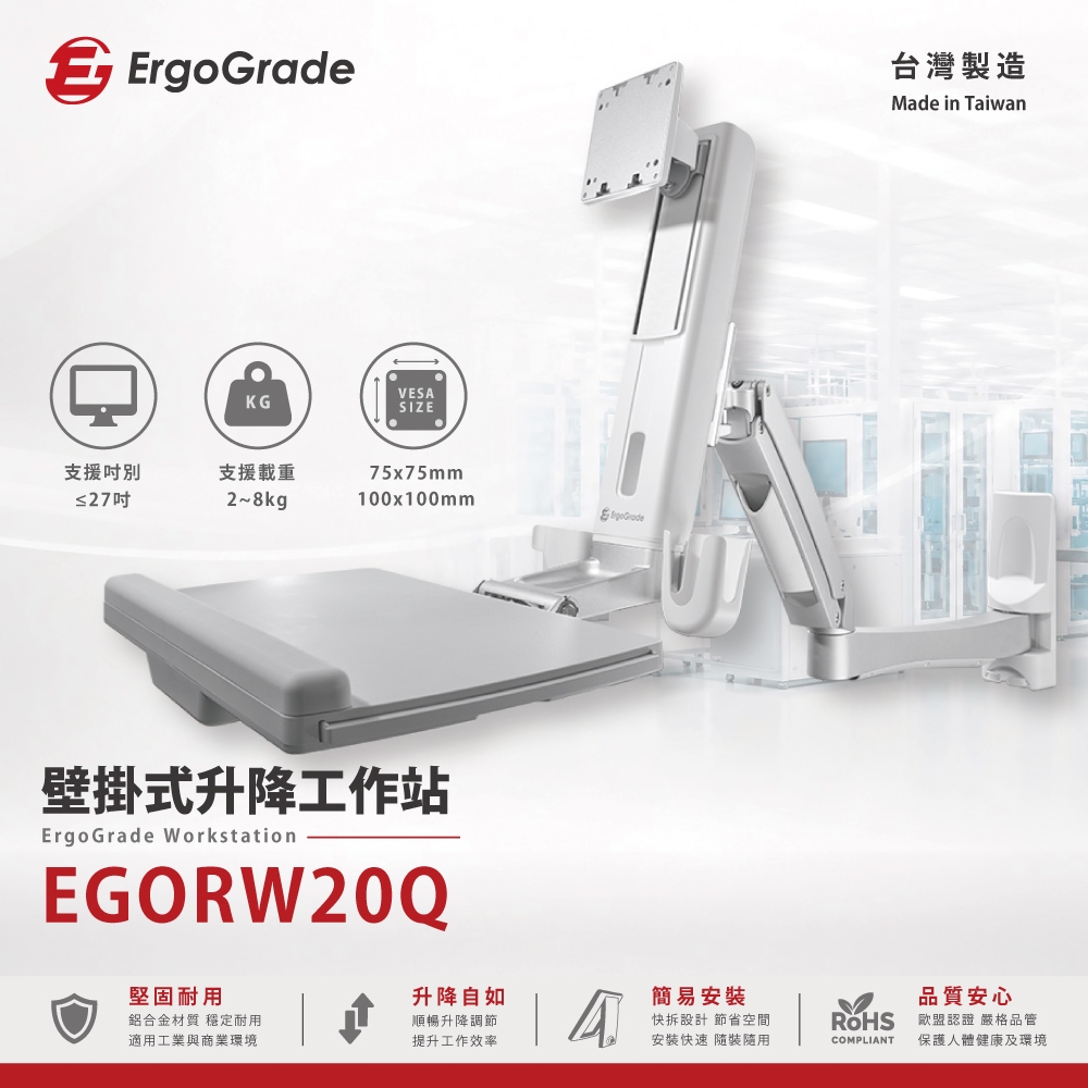 ErgoGrade 壁掛式螢幕坐站兩用升降雙旋臂互動工作站(EGORW20Q)
