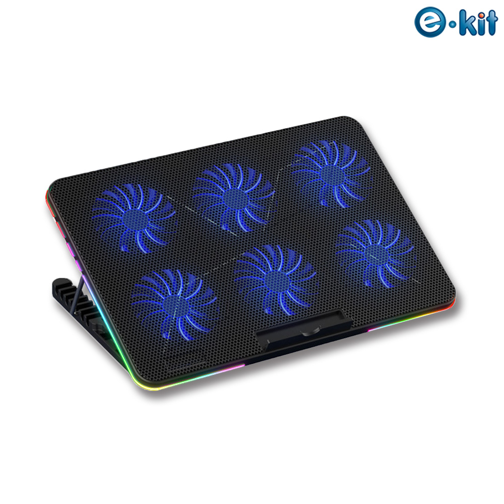 藍光六風扇靜音七彩炫光雙調節多角度RGB筆電散熱墊 CKT-Y5