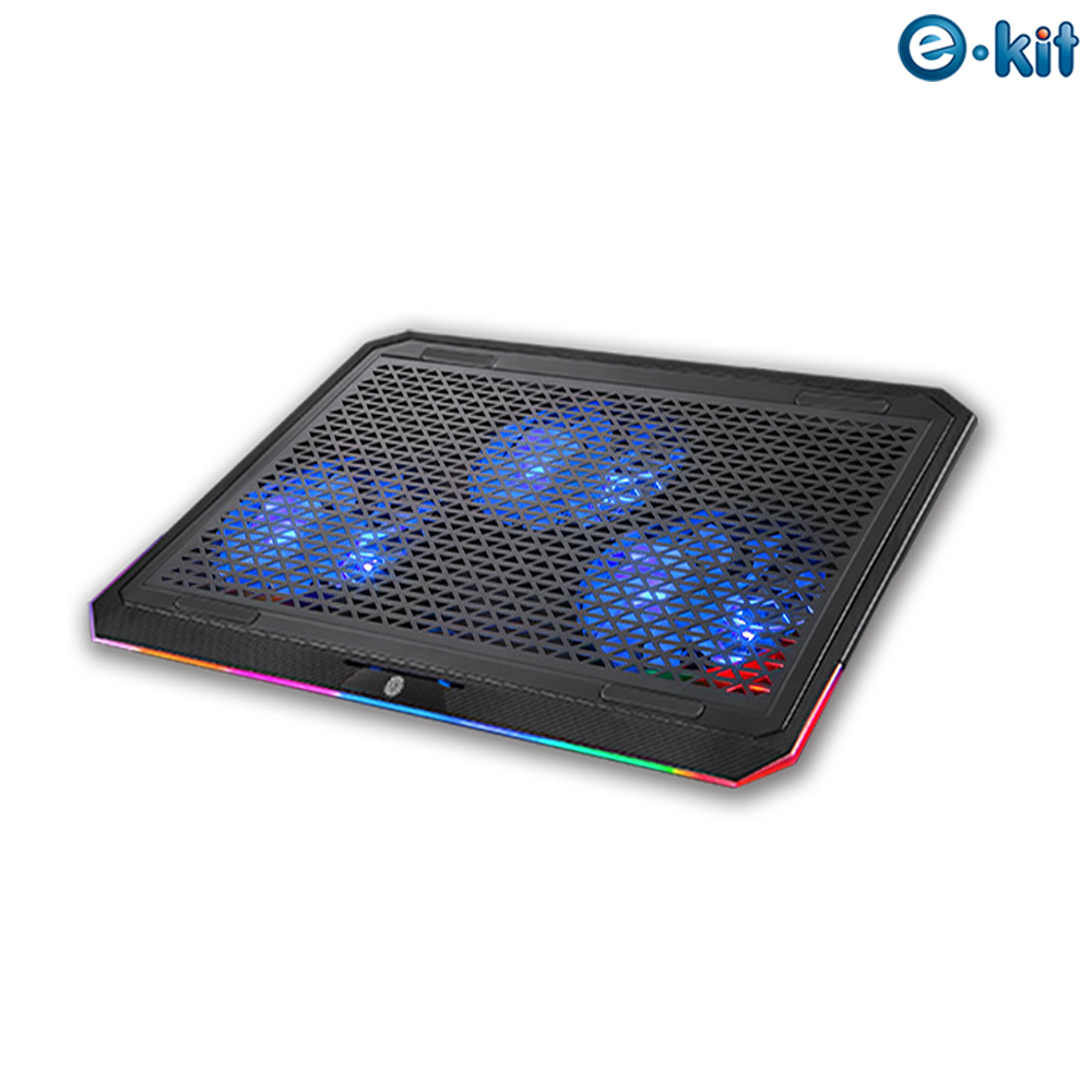 藍光三風扇靜涼透風鐵製網孔觸控幻彩RGB筆電散熱墊 CKT-K03_BK