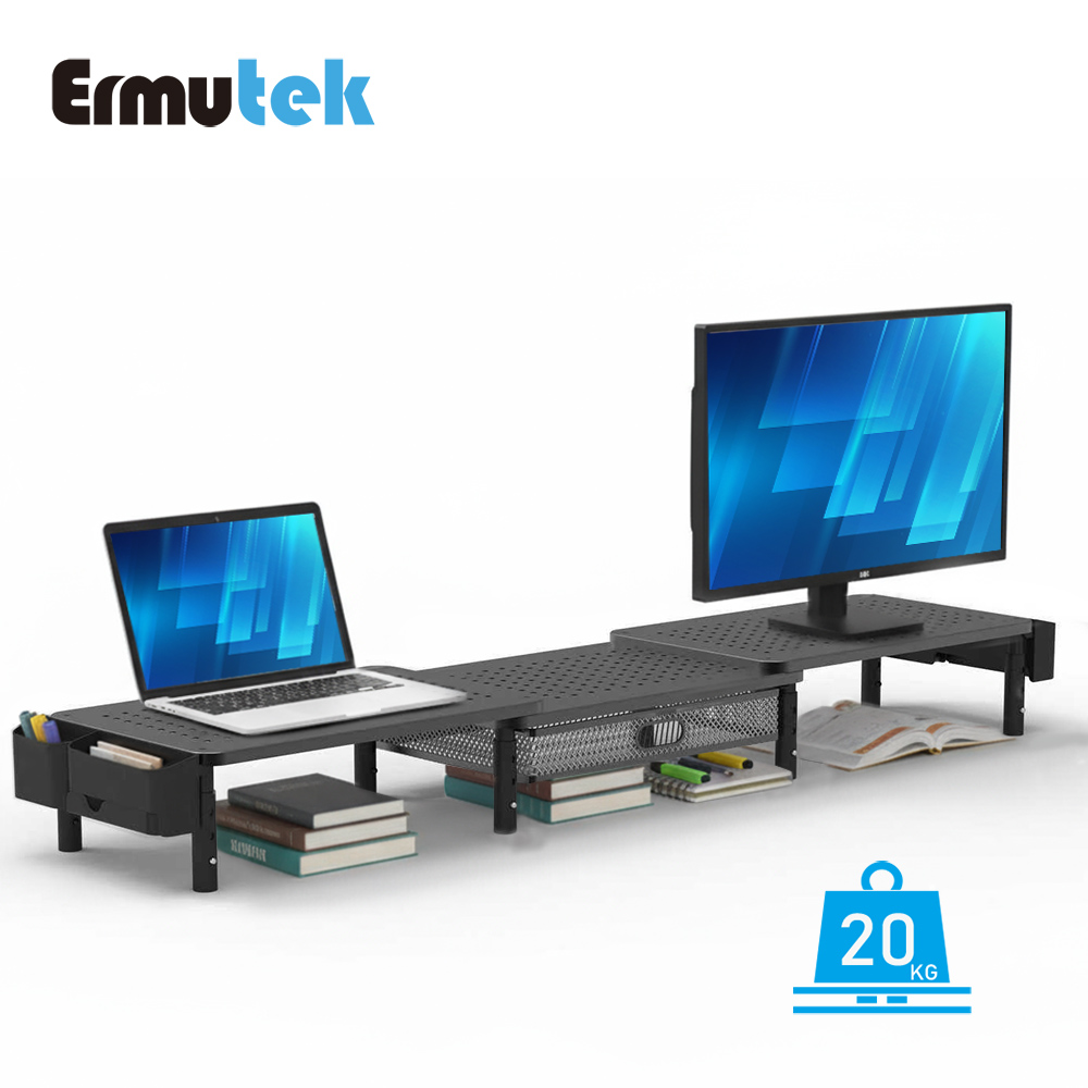 Ermutek 二木科技 工業風多功能桌上型多螢幕增高架_長度高度可調/多收納設計