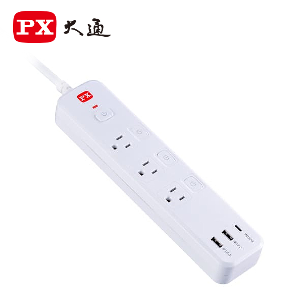 PX 大通 PEC-343P6W 4切3座6尺USB電源延長線-1.8M