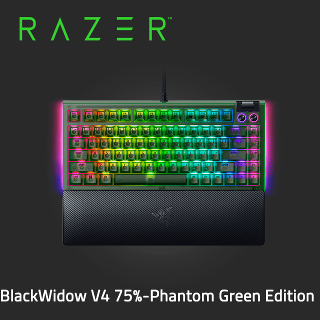 RAZER 雷蛇 BlackWidow V4 75% 黑寡婦 V4 75%幻彩版機械式電競鍵盤 Phantom Green