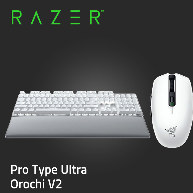 RAZER 雷蛇 Pro Type Ultra 無線藍牙雙模機械鍵盤+Orochi V2 八岐大蛇靈刃 V2 水銀白