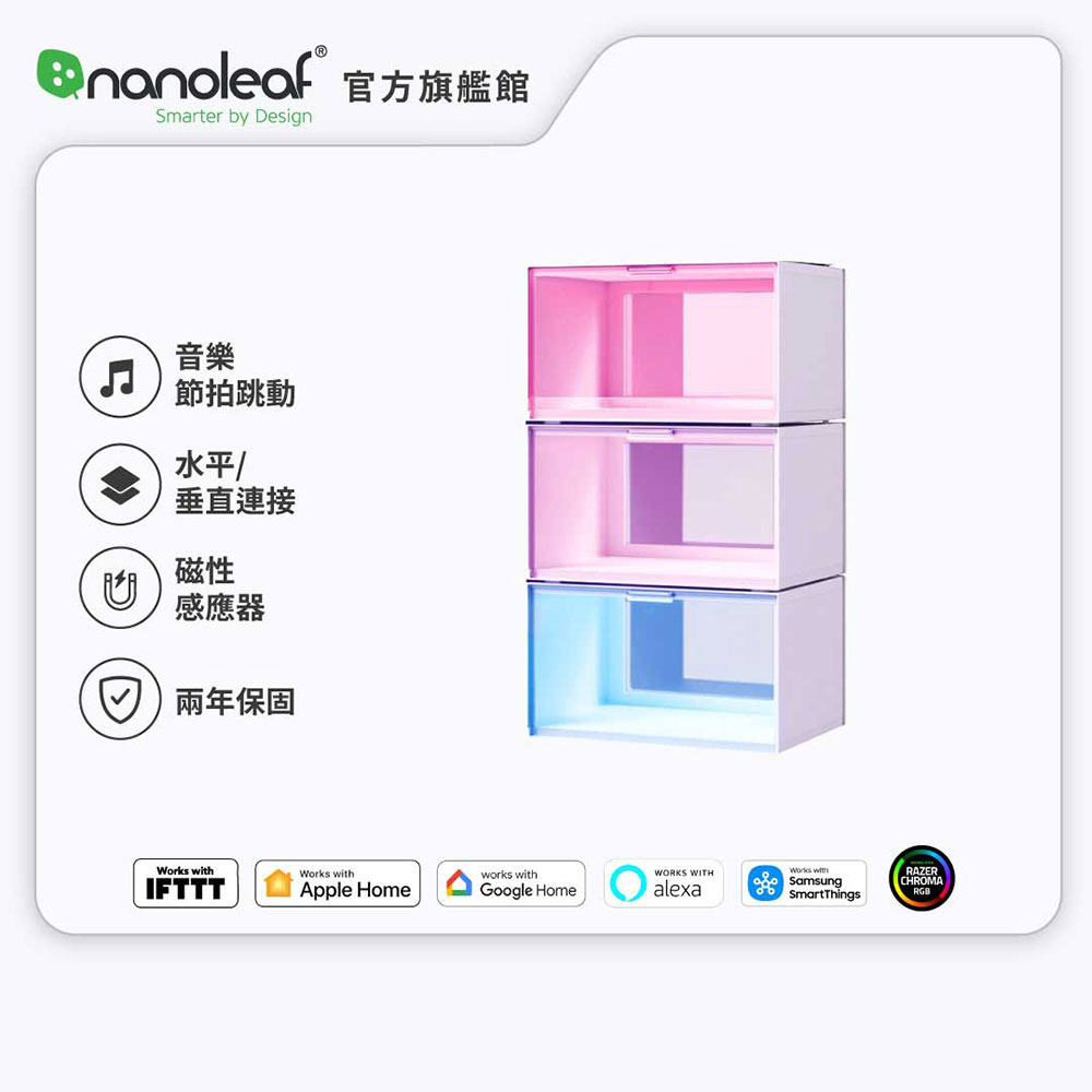 Nanoleaf RGB 智能展示收納盒主體1入(含電源及控制器)+擴充組2入 (RGB LED 觸控 音樂 氣氛燈 公仔 鞋盒 收納)