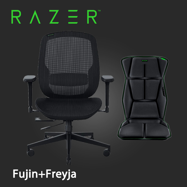 RAZER 雷蛇 Fujin 風靈網狀人體工學電競+Razer Freyja HD觸覺電競座墊