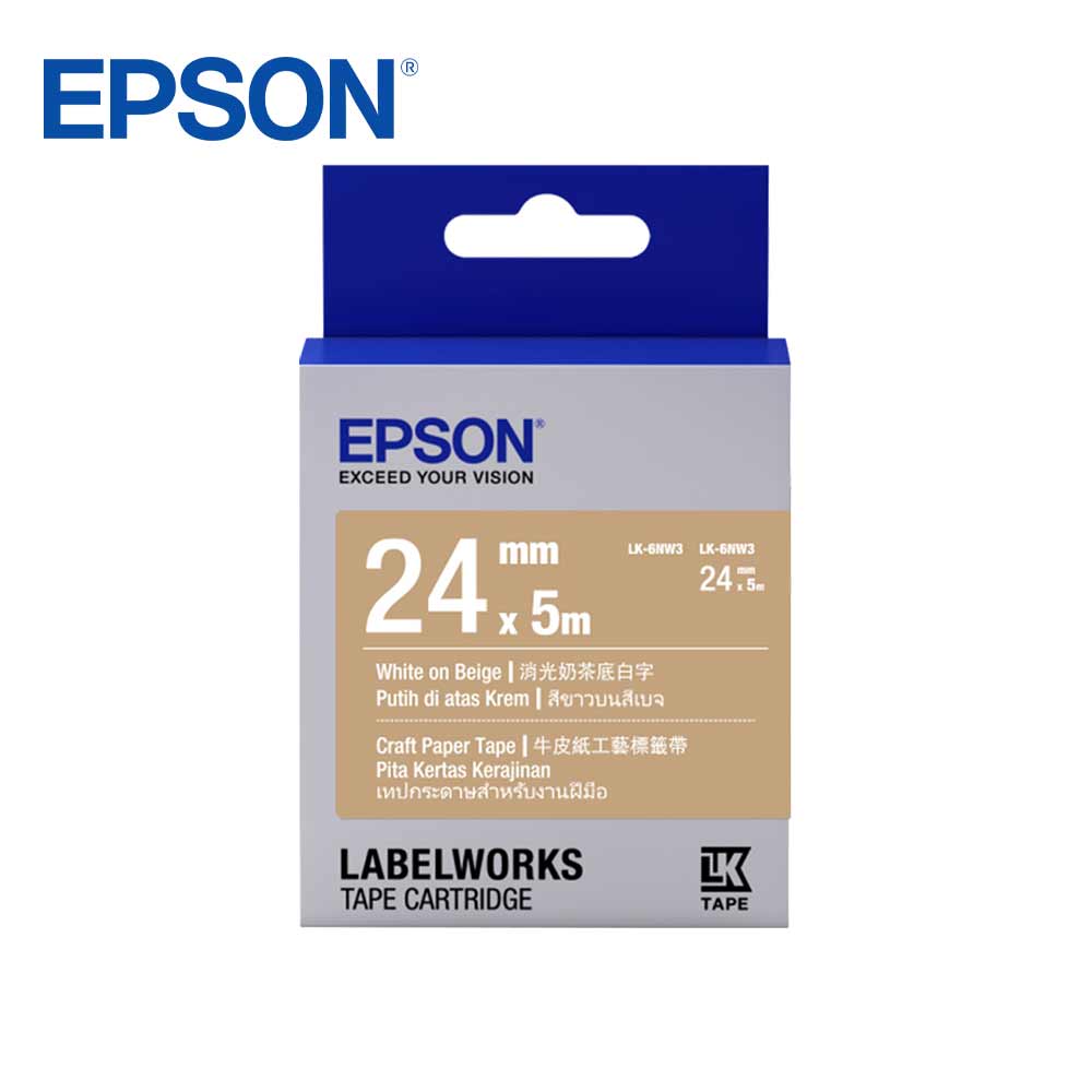 EPSON 愛普生 LK-6NW3 C53S656428標籤帶(牛皮紙24mm)白字