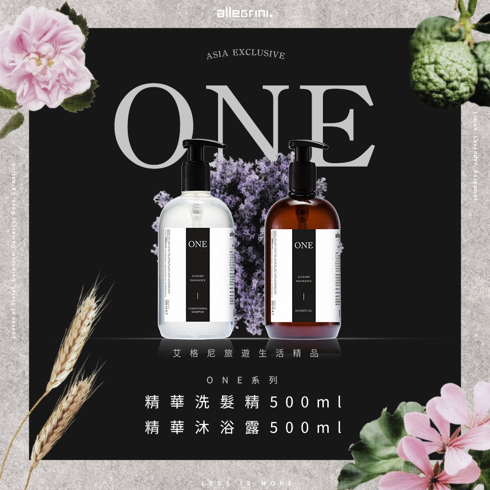 ALLEGRINI 艾格尼 ONE系列 經典組(精華洗髮精500ml+精華沐浴露500ml)國內外五星級飯店選用/義大利原裝進口