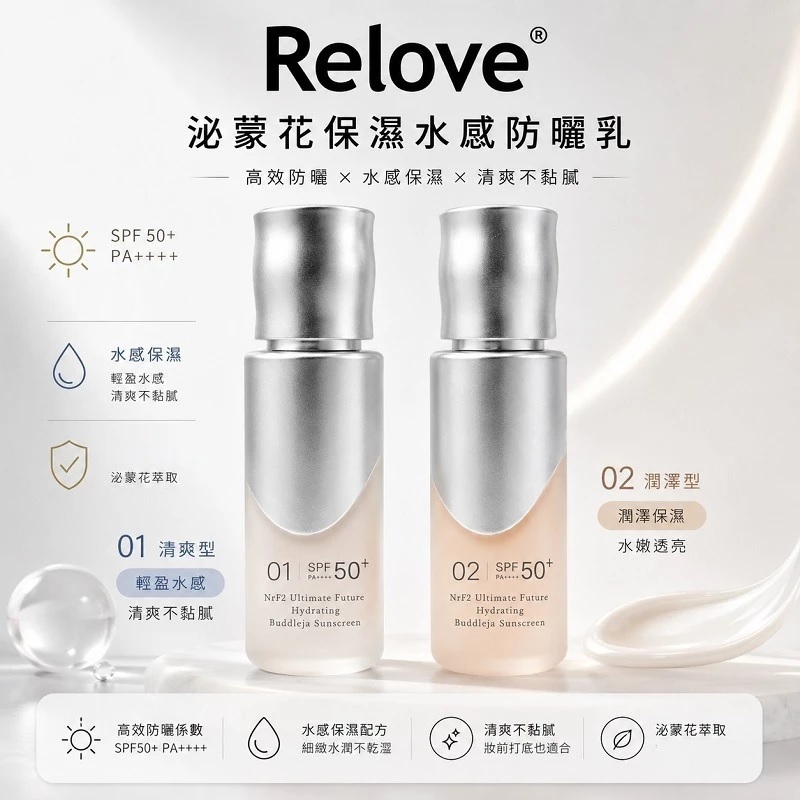 Relove 泌蒙花 保濕水感 SPF50+ 防曬乳 30ml x 2