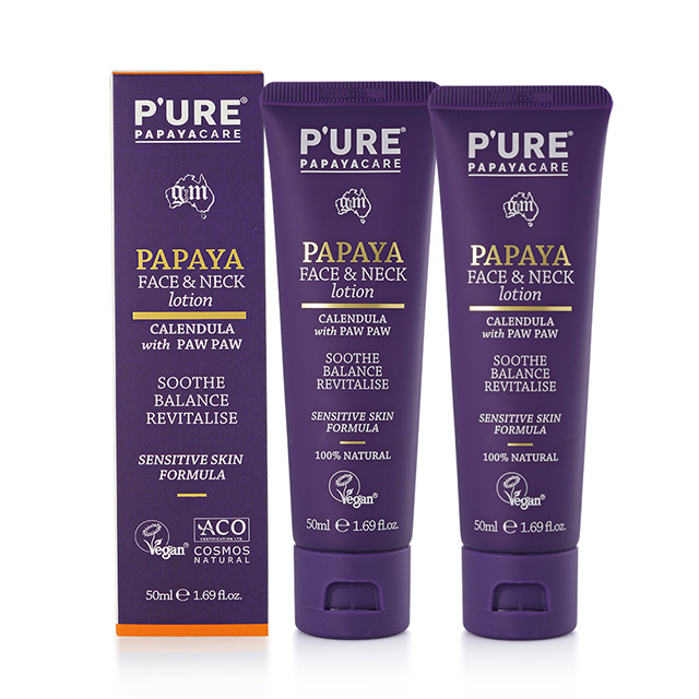 【澳洲Pure Papayacare 】木瓜臉頸乳液含金盞花玻尿酸50ml x2 入