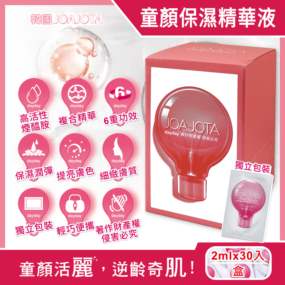 JOAJOTA 韓國小燈泡童顏彈潤提亮護膚保養美容精華液2mlx30入/粉紅盒(獨立包裝旅遊保養組)