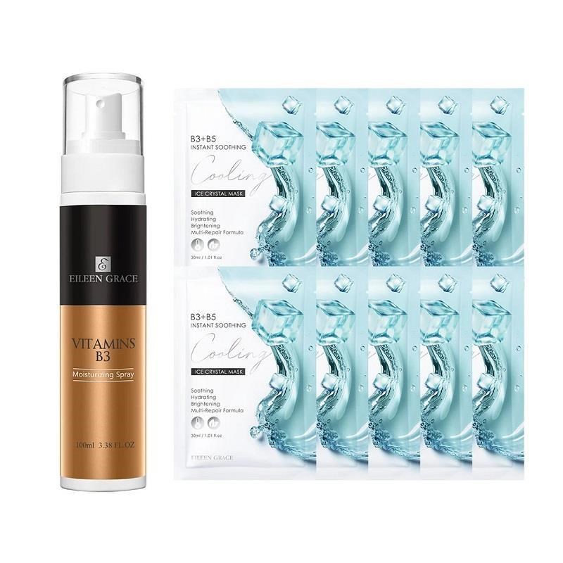 EILEEN GRACE 妍霓絲 B3+B5即刻舒緩冰晶面膜30ml 冰晶面膜10入/B3修護噴霧