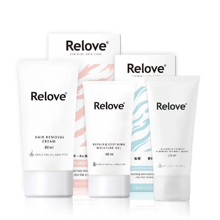Relove 超值組 瞬淨-Ku溜零毛髮霜80ml+舒潤-私密舒緩凝露40ml+胺基酸私密潔淨凝露120ml