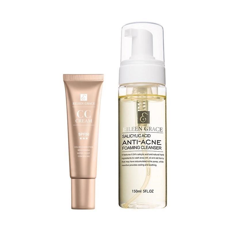 EILEEN GRACE 妍霓絲 S晶靈光感CC霜30ML*1+SPF50+水楊酸控油抗痘洗顏慕斯150ml *1
