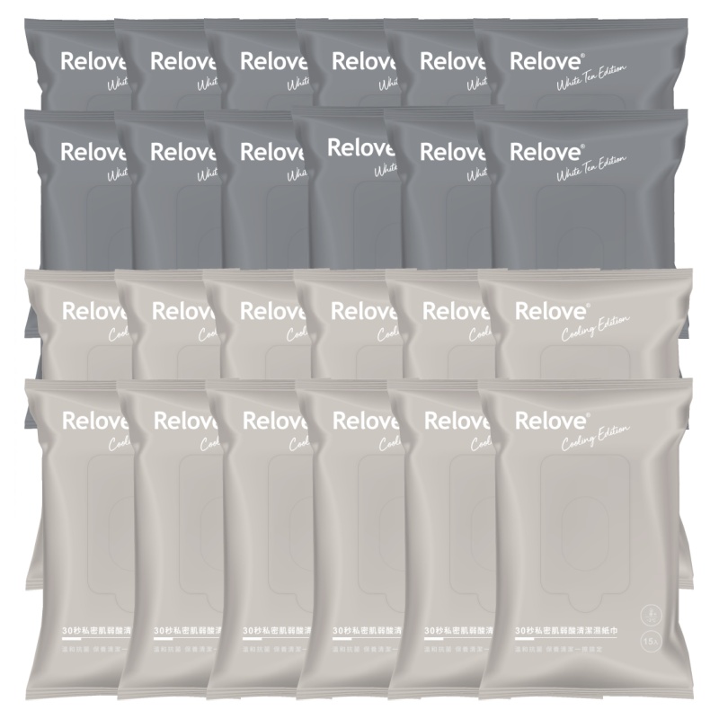 Relove 24入組 私密肌30秒面膜濕紙巾(玫瑰涼感*12+綠茶無涼*12)