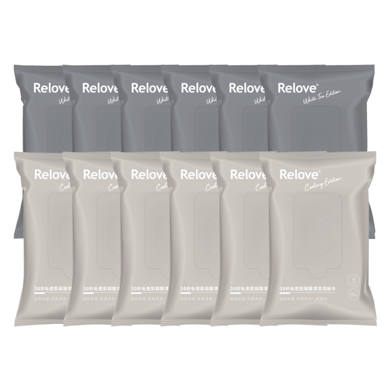 Relove 12入組私密肌30秒面膜濕紙巾(玫瑰涼感*6+綠茶無涼*6)
