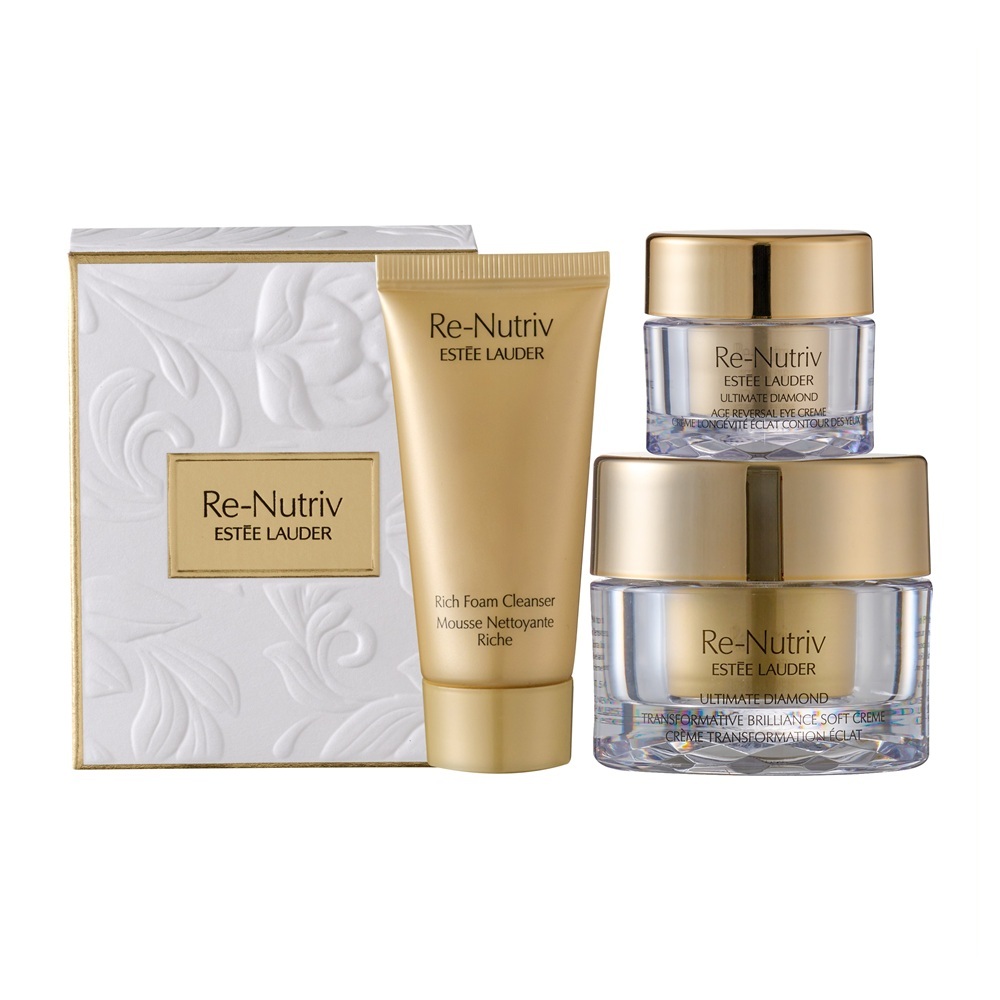 ESTEE LAUDER 雅詩蘭黛 白金級黑鑽抗老逆時組(潔面乳30ml+煥顏霜15ml+眼霜5ml) 公司貨