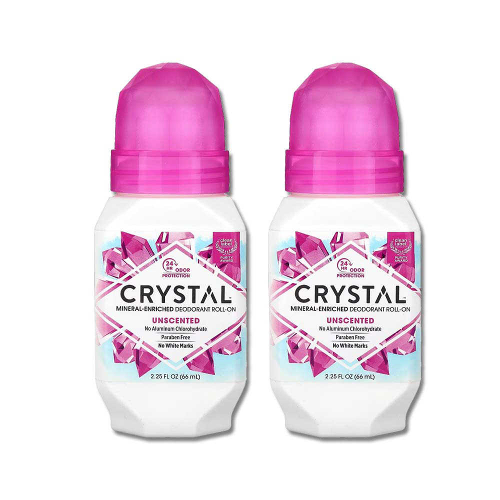 (2瓶超值組)美國CRYSTAL-滾珠型身體淨味爽身除臭劑-無香粉66ml/瓶(運動體香劑,除體味體香膏)