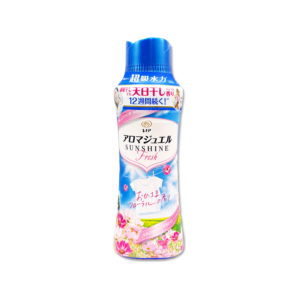 Lenor 蘭諾 日本P&G芳香寶石系列超吸水力洗衣香氛豆-陽光花香(天藍)470ml/瓶(長效留香衣物顆粒香香豆)