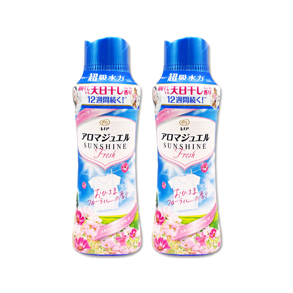 Lenor 蘭諾 (2瓶超值組)日本P&G芳香寶石系列超吸水力洗衣香氛豆-陽光花香(天藍)470ml/瓶(長效留香衣物顆粒香香豆)