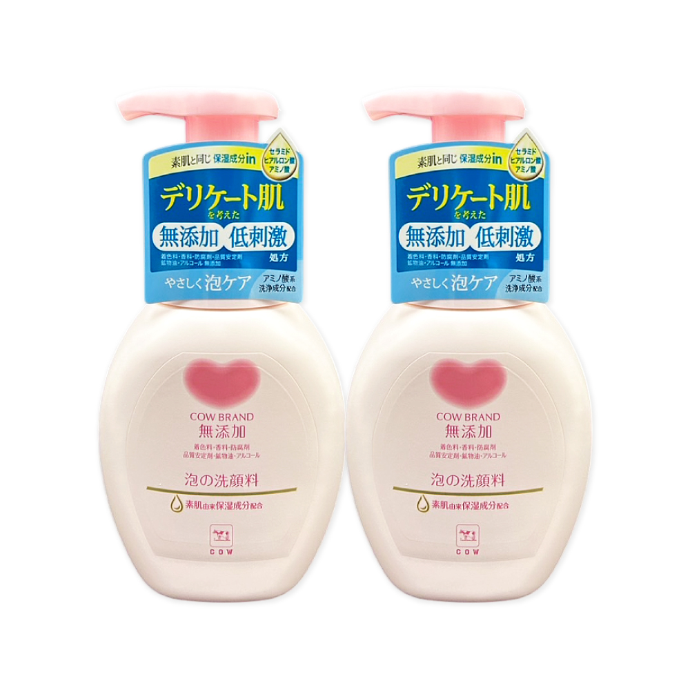 牛乳石鹼 (2瓶超值組)日本COW無添加溫和潔淨潤澤泡沫慕斯洗面乳160ml/按壓粉瓶(綿密泡泡洗顏慕斯)