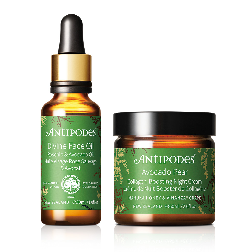 Jollyard 潔麗雅 Antipodes 安緹芃 抗皺活膚組 (酪梨時空逆轉抗皺晚霜60ml+玫瑰果美麗仙境活膚菁萃 30ml)