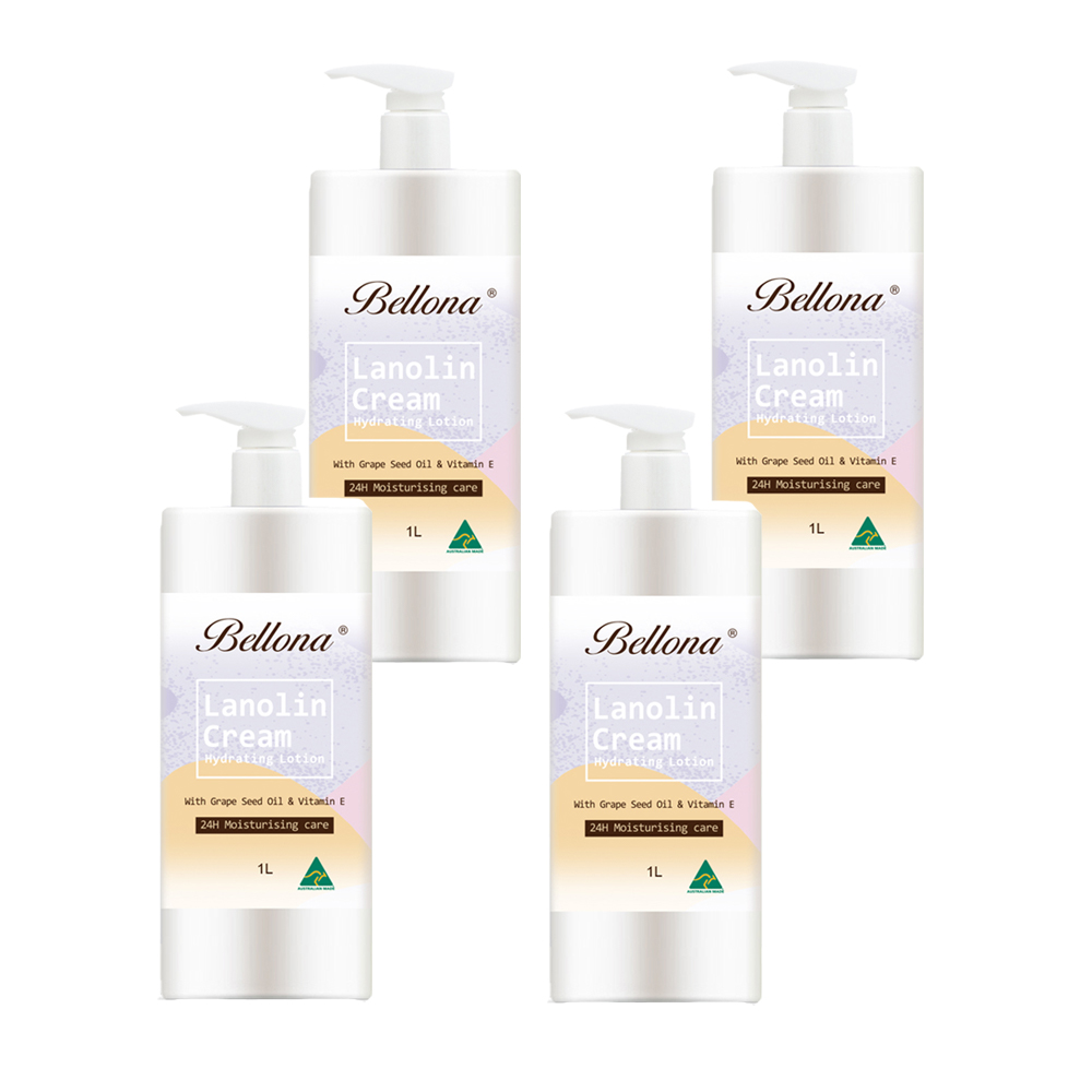 【澳洲 Bellona】綿羊霜滋潤身體乳液含葡萄籽油及維他命E(1L/瓶-4入組)