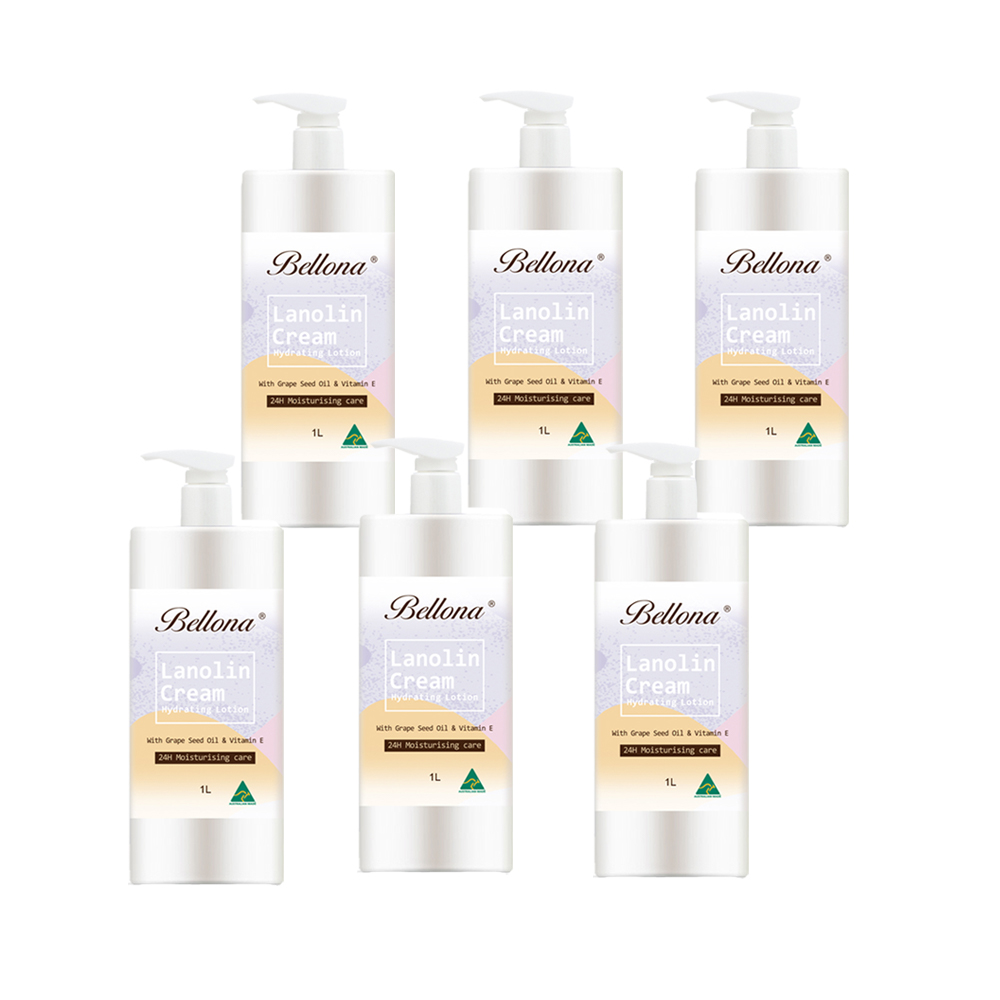 【澳洲 Bellona】綿羊霜滋潤身體乳液含葡萄籽油及維他命E(1L/瓶-6入組)