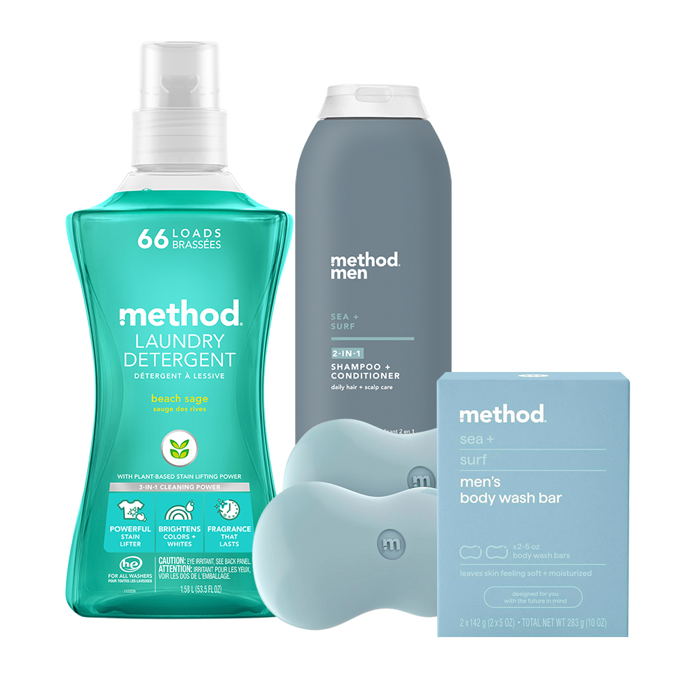 Method 美則 海洋藍調型男組(抗菌 除臭 極淨 中性 男香 洗衣 洗頭 沐浴)