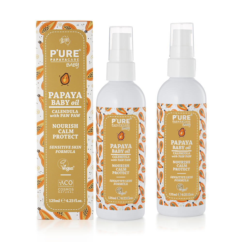 【澳洲 Papayacare】木瓜嬰兒油含金盞花(2入組 125ml/瓶) 即期品-2027年1月到期