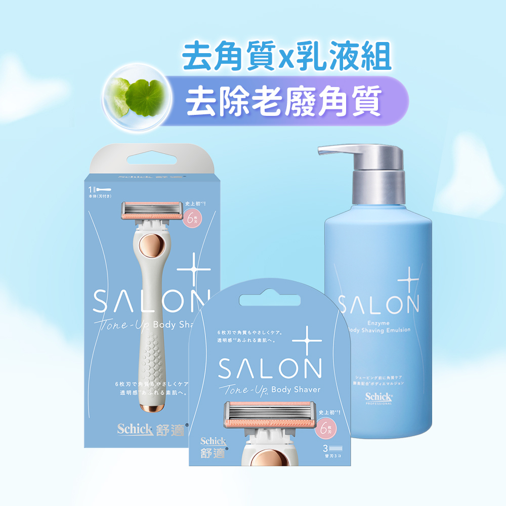 Schick 舒適 舒綺極SalonPlus去角質亮膚(1刀把4刀片乳液組)