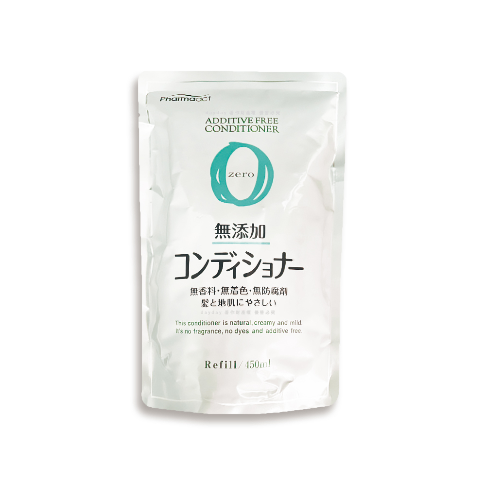 熊野油脂 日本KUMANO-Pharmaact Zero無添加潤髮乳柔順潤髮精華補充包450ml/袋(植物性溫和修護潤絲乳)（其他規格）