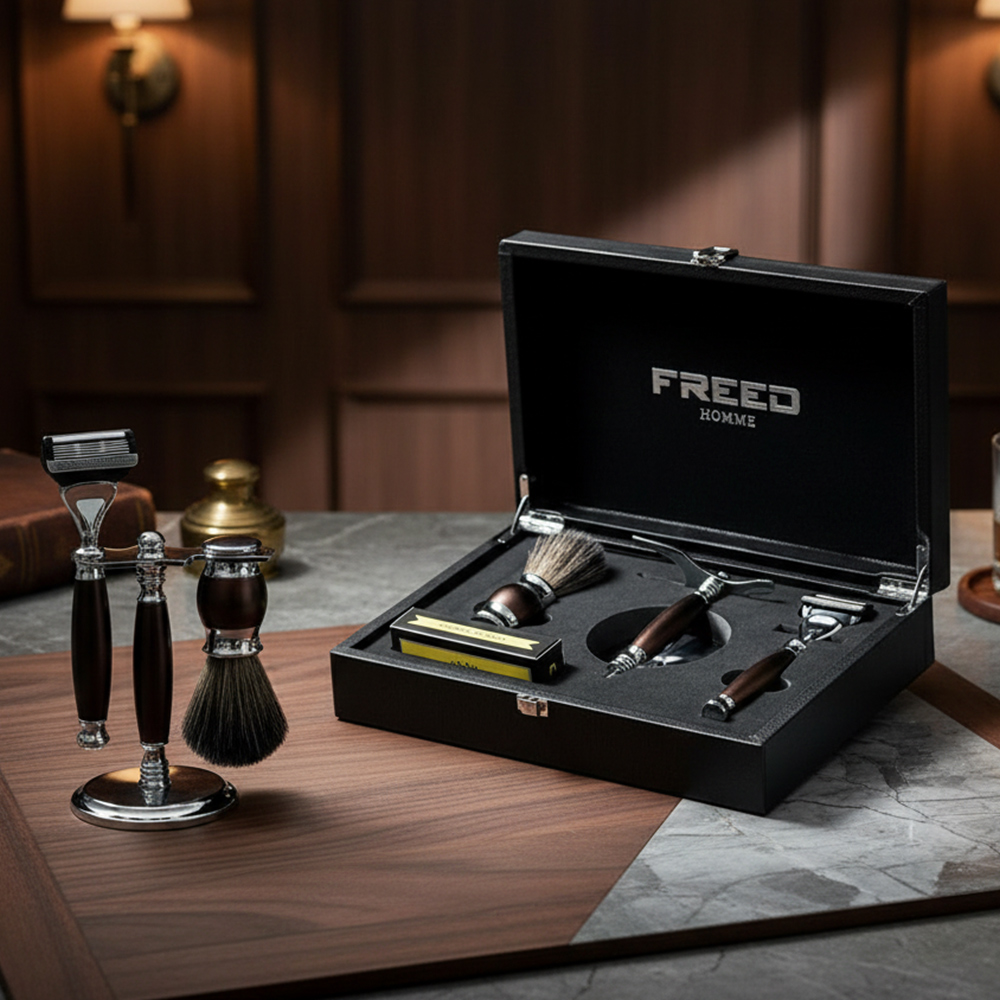 FREED 五刀式刮鬍刀豪華禮盒四件組 - 馬鞍棕