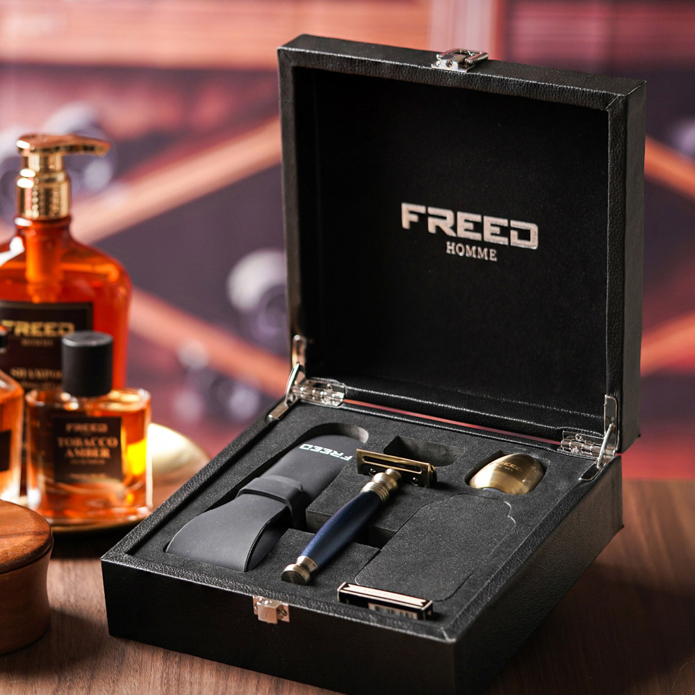 FREED 古銅系列尊爵四件組雙刃式刮鬍刀禮盒 - 帝王藍